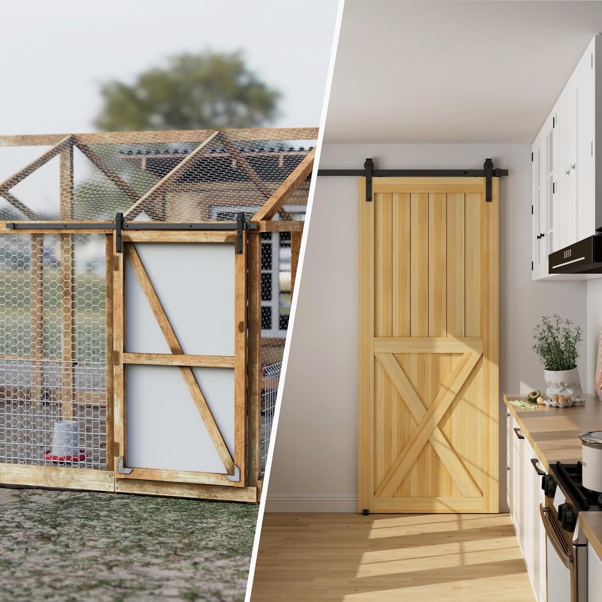 Schuifdeurset - Zwart - 200 cm - Hoogwaardig Koolstofstaal - Voor Houten Deuren