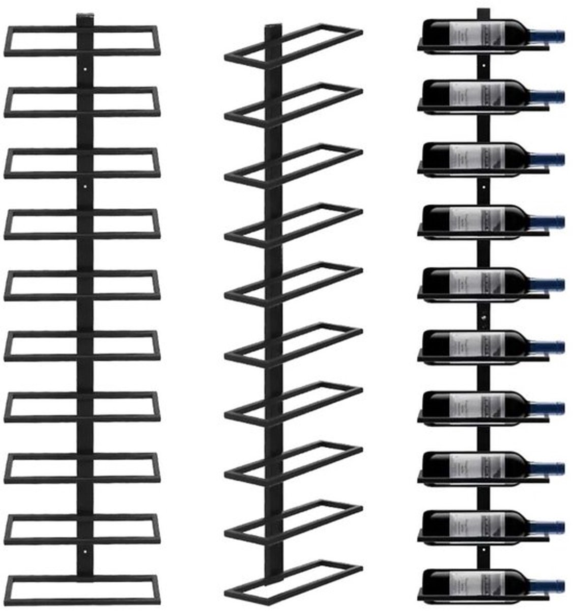 Zwart metalen wijnrek voor 10 flessen, wijnhouder, zwart metalen opbergrek, wandmontage voor 10 flessen, wand