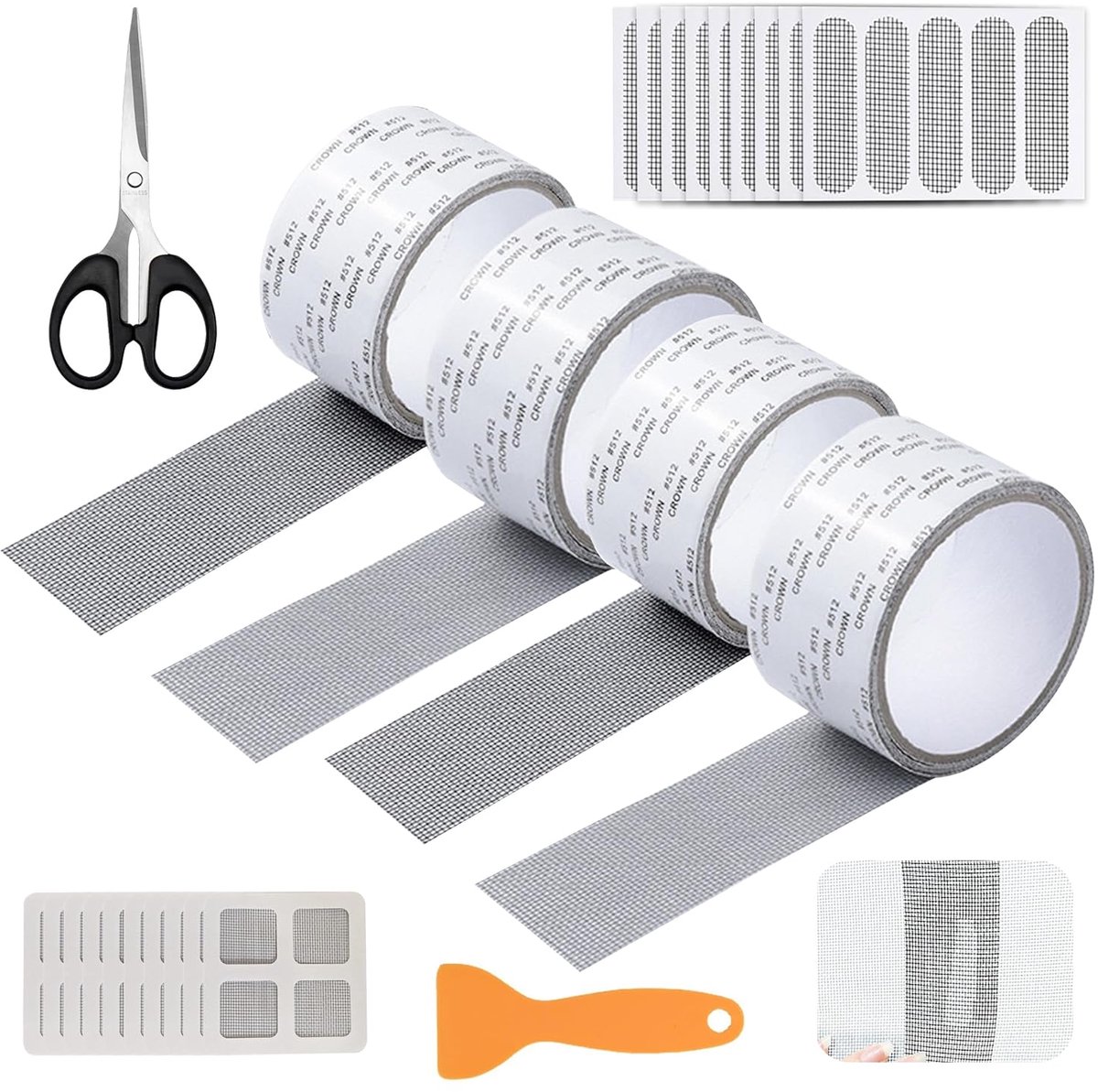 Vliegengaas reparatieset - 4 rollen gaas - 5 cm x 2 m - insectenbescherming voor ramen - SnelShoppen