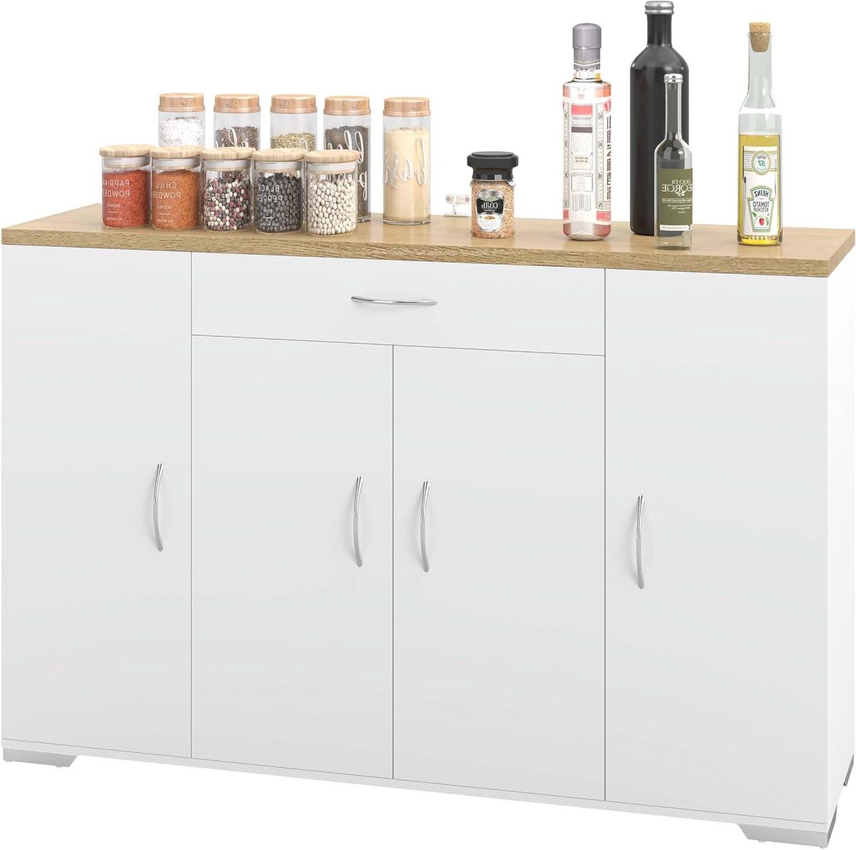 Keukenkast met werkblad - Keukencommode dressoir - Keuken organiseren - Veel opbergruimte - 110 x 30 x 70 cm - Wit