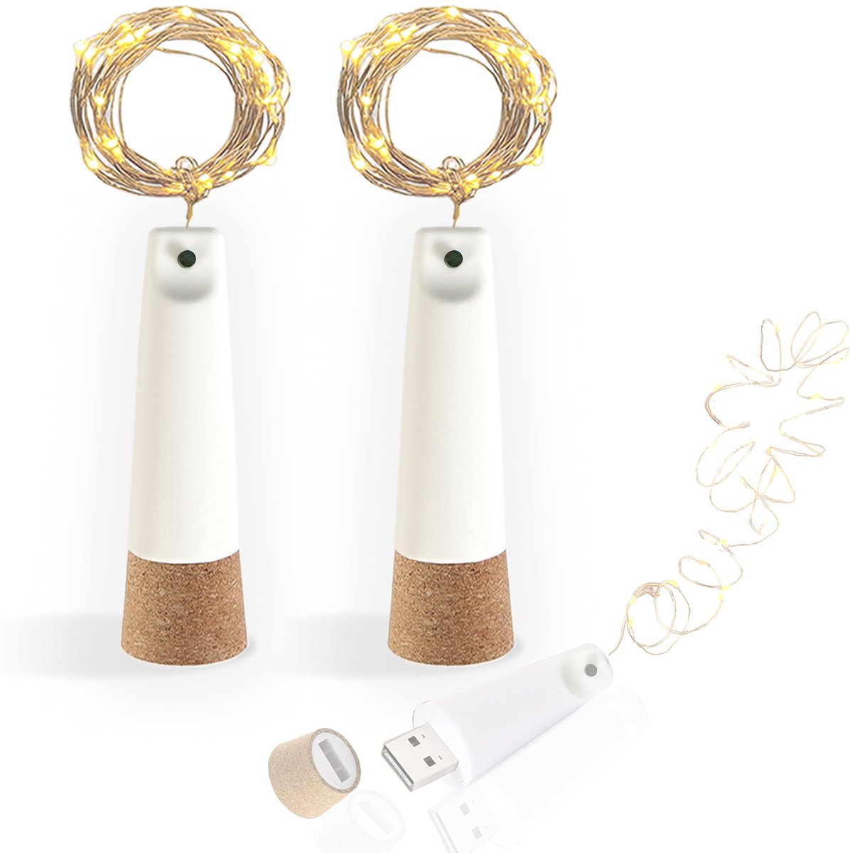 USB oplaadbare flesverlichting 2M - 20 LED kurkverlichting - 8 lichtstanden - sfeervolle decoratie voor feesten - SnelShoppen