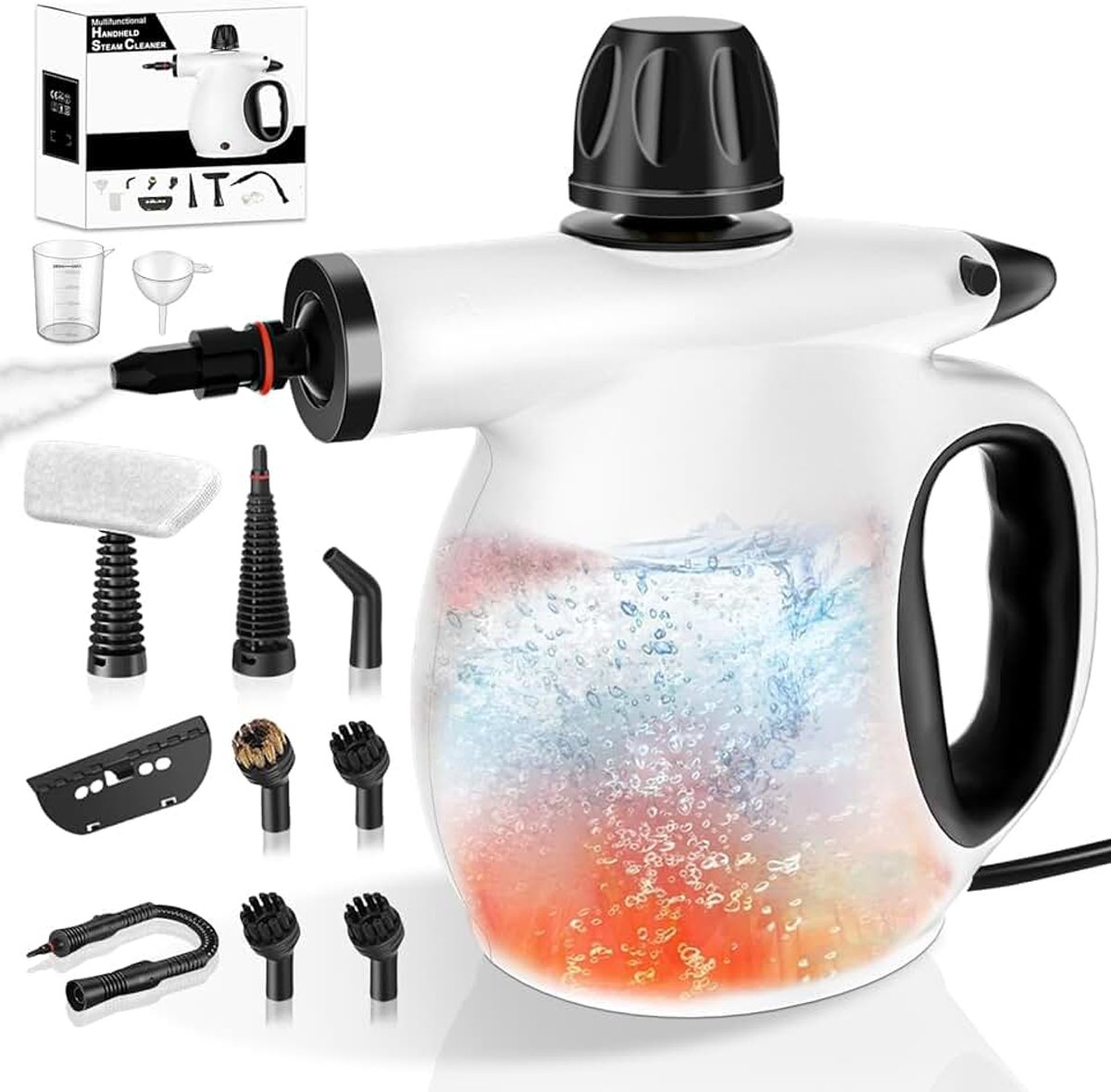 Stoomreiniger, handapparaat, handstoomreiniger, 350 ml, 1300 W, reinigingsstoom, draagbare multifunctionele stoomreiniger met veiligheidsslot en 12-delige accessoireset voor het verwijderen van vuil