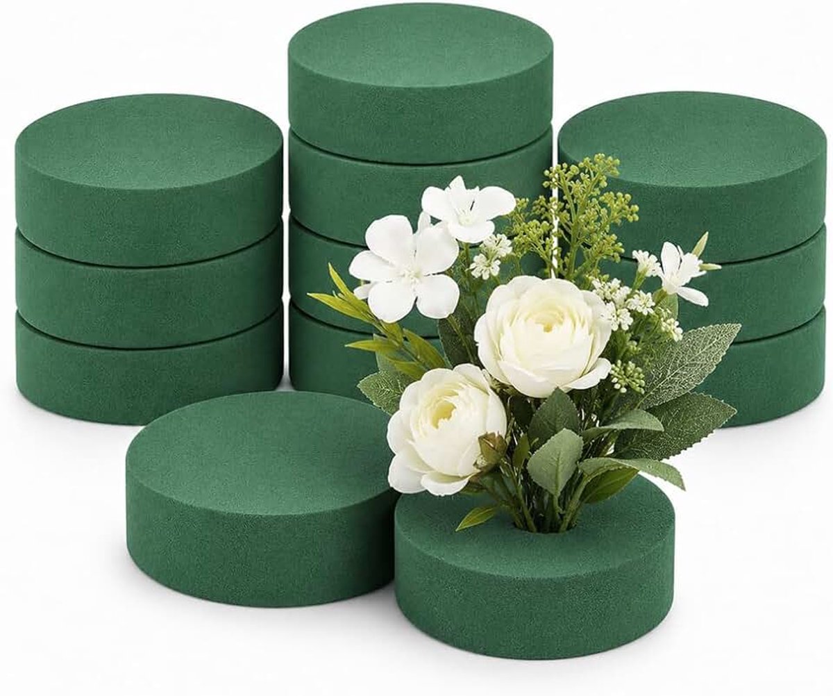 Schuim, 12 stuks, 8 x 4 cm, rond, bloemenschuim, voor feestjes, bruiloften | Groene cilinder, bloem, sponsschuim, blok, voor kunstbloemen, gedroogd en vers, thuis, knutselen, geschenken, decoratie
