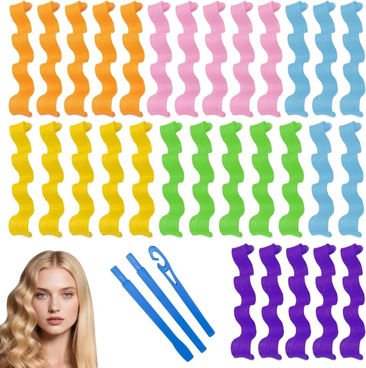 30 stuks heatless krullers over de nacht voor lang haar, krullen zonder hitte overnacht golven haar krullen met styling haken, perfect voor slaap en dagstyling bij alle haarlengtes