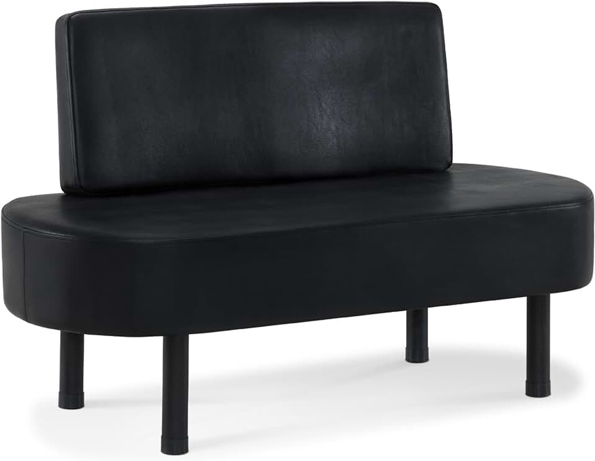 3-zits met rugleuning, 130 cm, wachtbank voor spa salon, gestoffeerd met rugleuning, voor woonkamer, schoenenbank, kappersmeubels W517 (Zwart/Kunstleer)