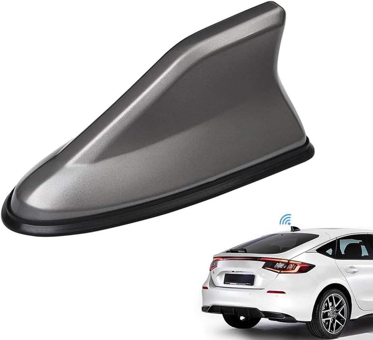 Haaivinantenne voor auto's, dakantenne, radiosignaal, vervanging met plakband voor auto, SUV, vrachtwagen, decoratieve antennebasis en verbeter signaal (grijs)