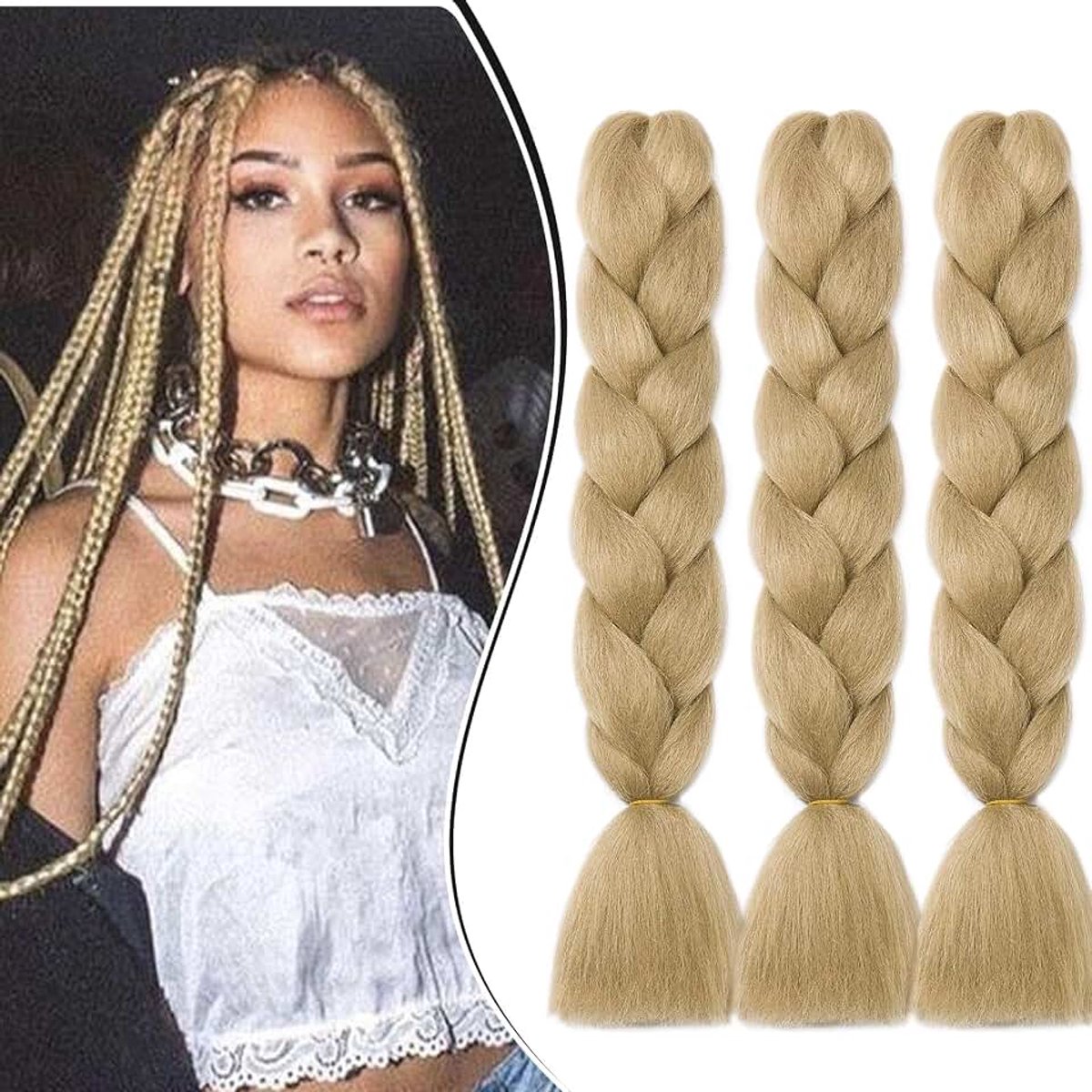 Synthetisch Haar voor Vlechten 3 Stuks Ombre Braids Extensions Kanekalon Braiding Haaruitbreiding Vlecht Afro Crochet Box Braids Haarvlechten 300g, Asblond