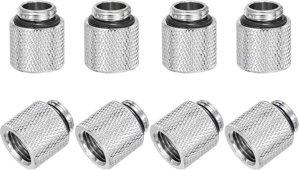 Mannelijke naar vrouwelijke verlengadapter G1/4 x 15 mm voor PC waterkoelsysteem zilver 8 stuks