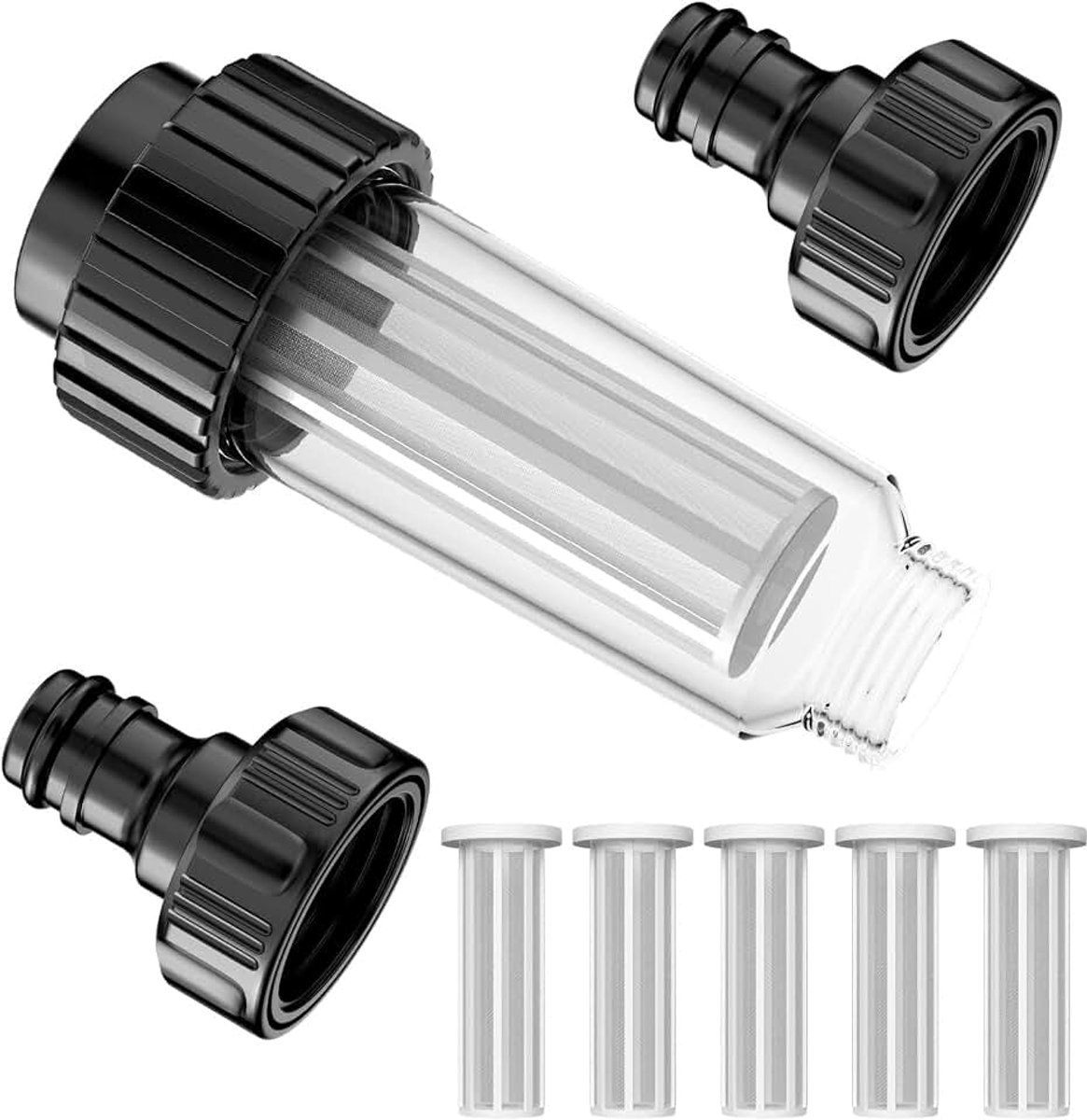 Waterfilter voor hogedrukreiniger, waterfilter met filterinzetstuk, voorfilter voor tuinslang, transparant, 3/4 inch