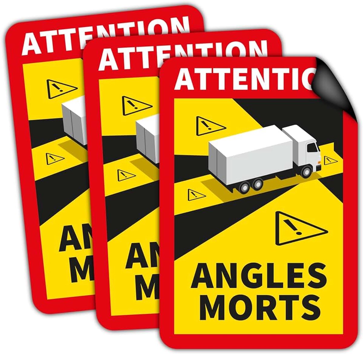 Attention Angles Morts Magneetborden, 25 x 17 cm, voor vrachtwagens en caravans, waarschuwingsbord, kentekenplaat, Frankrijk met uv-bescherming