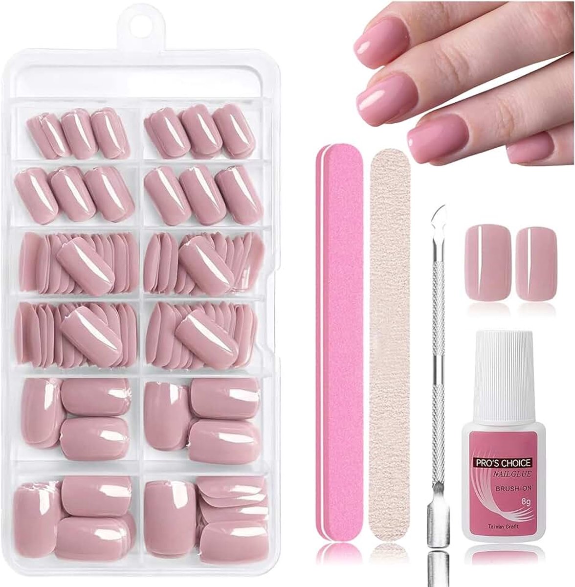 On Nails, 240 stuks, Kunstnagels om op te plakken, Soft Gel Tips, ABS-materiaal, Incl. nagellijm 8ml, nagelvijl, nagelriemduwer, opbergdoos (Roze)