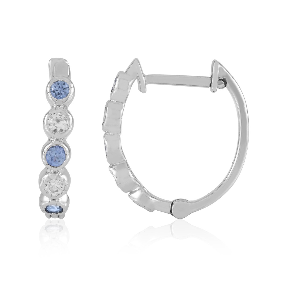 Cavill - Blauwe Ceylon Saffier & Zirkonen Oorbellen - 925 Sterling Zilver Platinized - Ronde Geslepen - Elegante Damesoorbellen - 0.60 ct