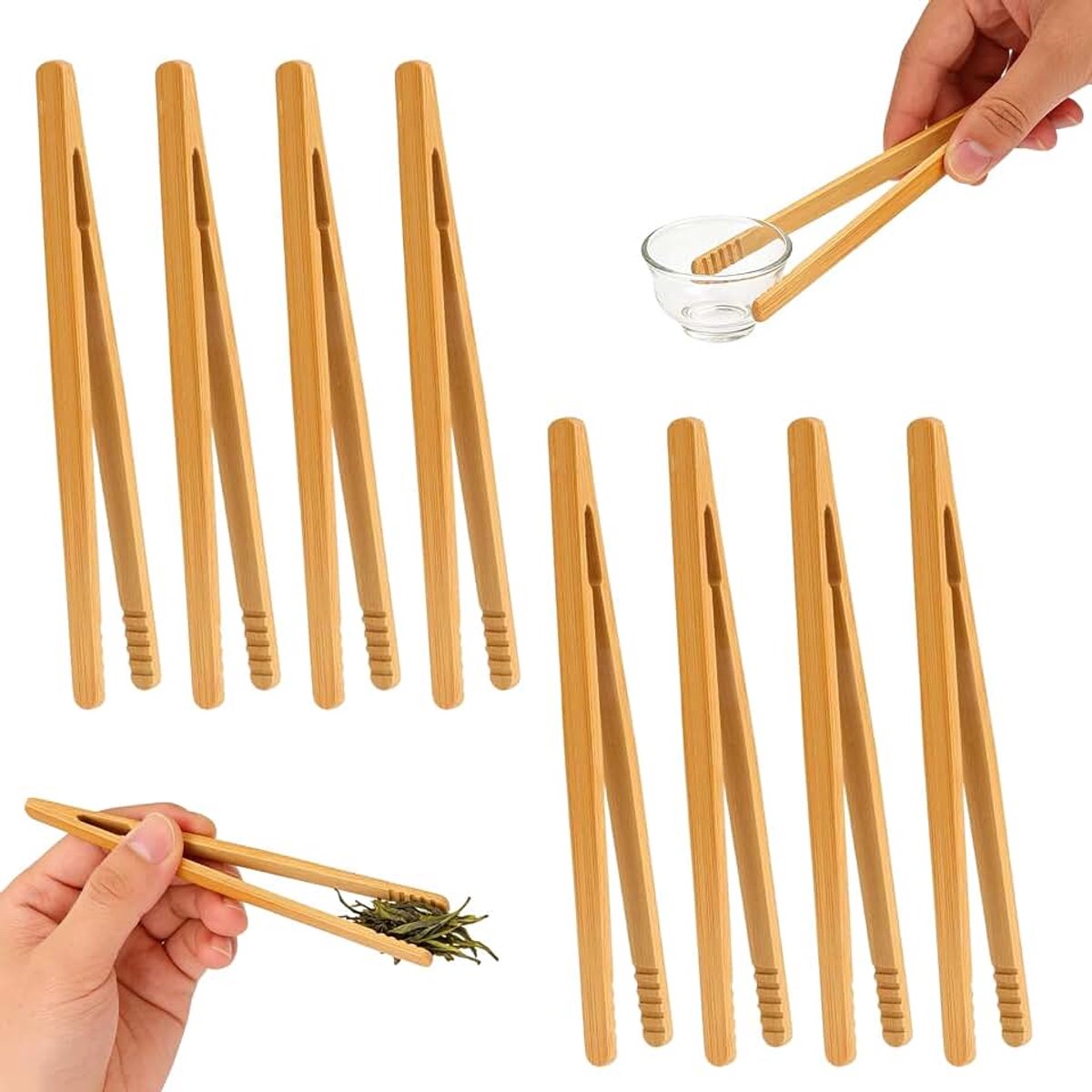 8 stuks bamboe tang, keukentang, grilltang van hout, racletetang, klein, grilltang, hout, toasttang, tang, keuken, voor toast, thee, barbecue, picknick, vruchtenthee, herbruikbaar