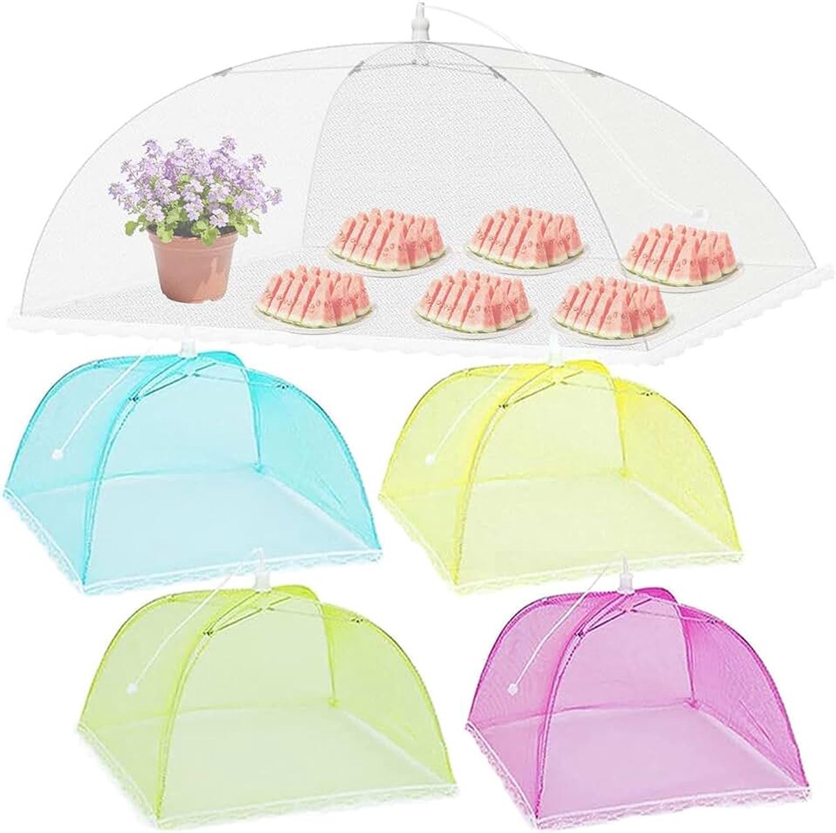 Vliegenkap, 6 stuks opvouwbare afdekhoezen, levensmiddelafdekking, tent, fruitkap, taartafdekking, vliegenbescherming voor eten, levensmiddelen, grill, feesten, camping, picknicks, pop-up (regenboog