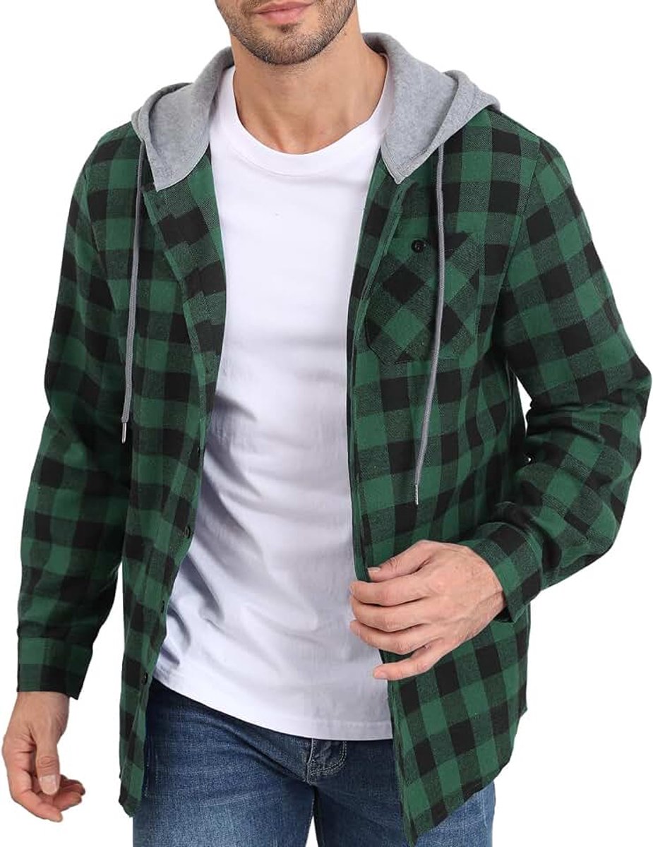 Hoodies Button Down Katoen Geruite Shirts Trekkoord Hooded Sweatshirt Lichtgewicht Jas Hoody Tops