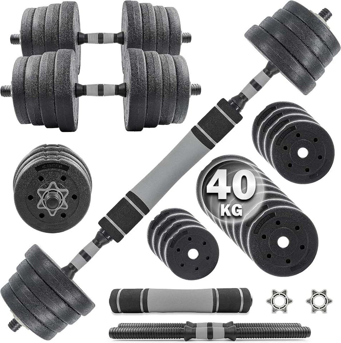 2in1 Dumbbell & Barbell Set 30kg / 40kg | Gewicht Schijven - Gewichten - Bars | Verstelbare Dumbbells voor Krachttraining, Fitness, Home Gym