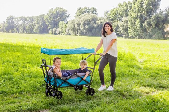 Bolderkar met dak - Opvouwbare transportkar - Outdoor avonturen - Waterdicht UV-dak - 106 x 55 x 101 cm - Petrol van Bolderkar — afbeelding 3