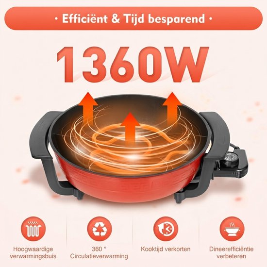 Hotpot - Hotpot Electrisch - Hotpot Pan - Rood - 39cm x 39cm x 11cm — afbeelding 3