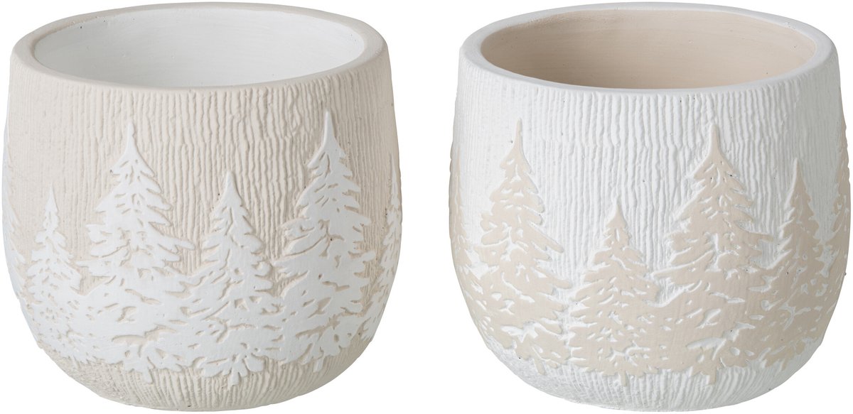 J-Line Bloempot - cement - wit/lichtbeige - medium - assortiment van 2