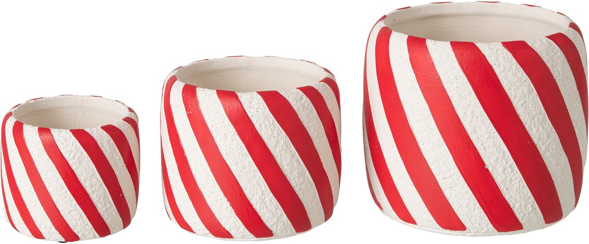 J-Line Gestreepte bloempot - cement - kerstrood/wit - large