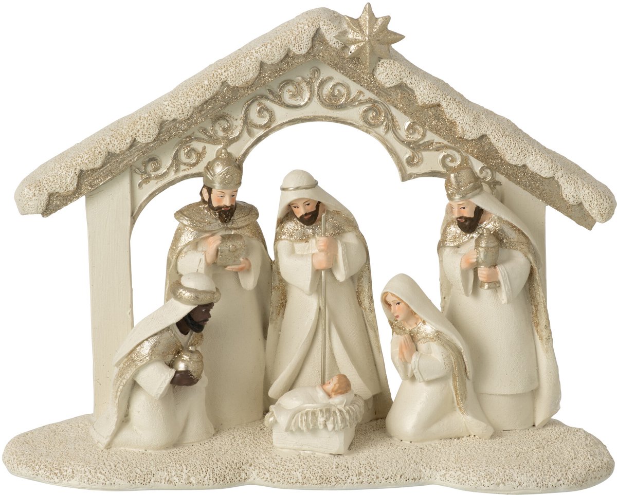 J-Line Kerststal - steen - lichtbeige/goud - large