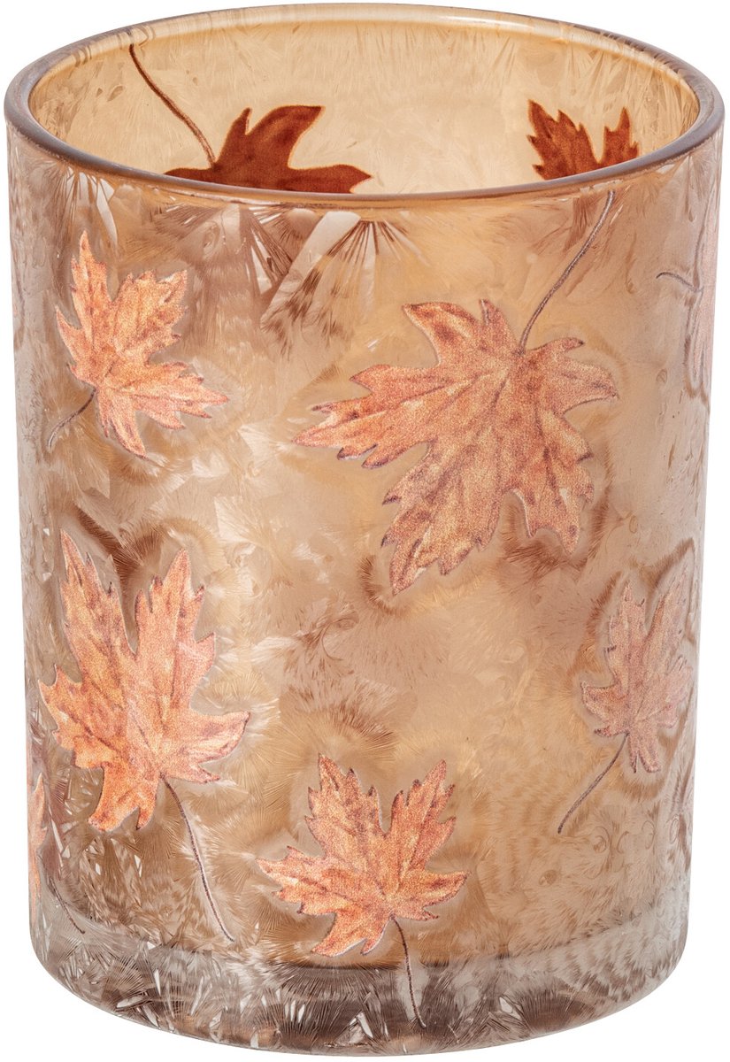 J-Line Kandelaar met bladeren - glas - abrikoos/terracotta - medium - set van 2