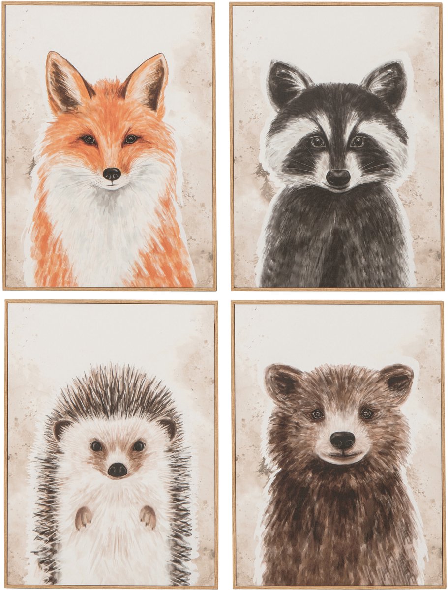 J-Line Wanddecoratie Wild - doek - multikleur - assortiment van 4