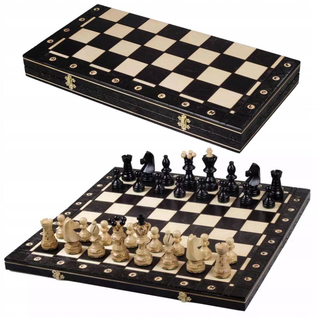 Luxe Houten Schaakset 55x55cm - Handgesneden Meesterwerk