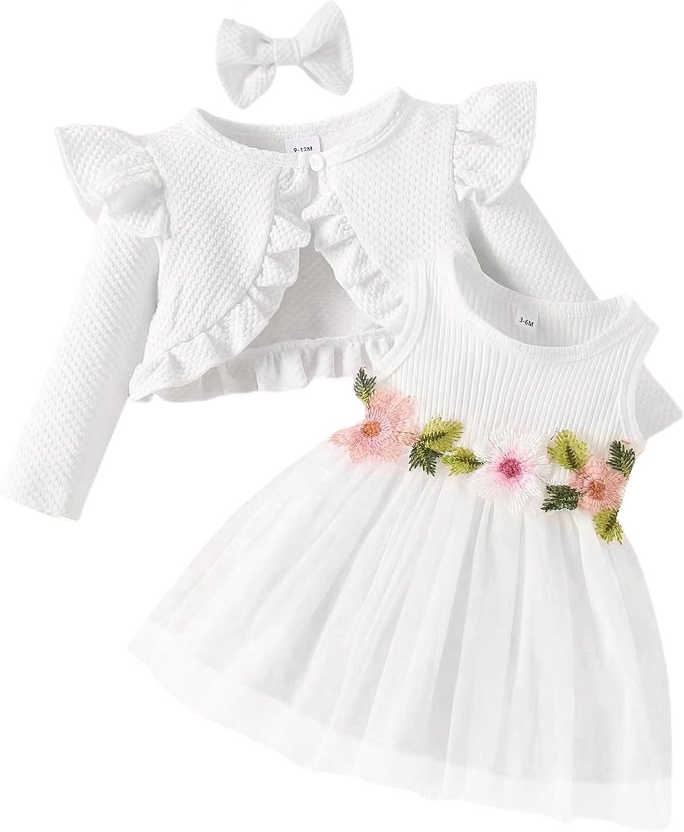 Jurk en vest voor peuters en meisjesbaby‘s, set met lange mouwen, katoenen prinsessenjurk, tutu-jurk met combinaties