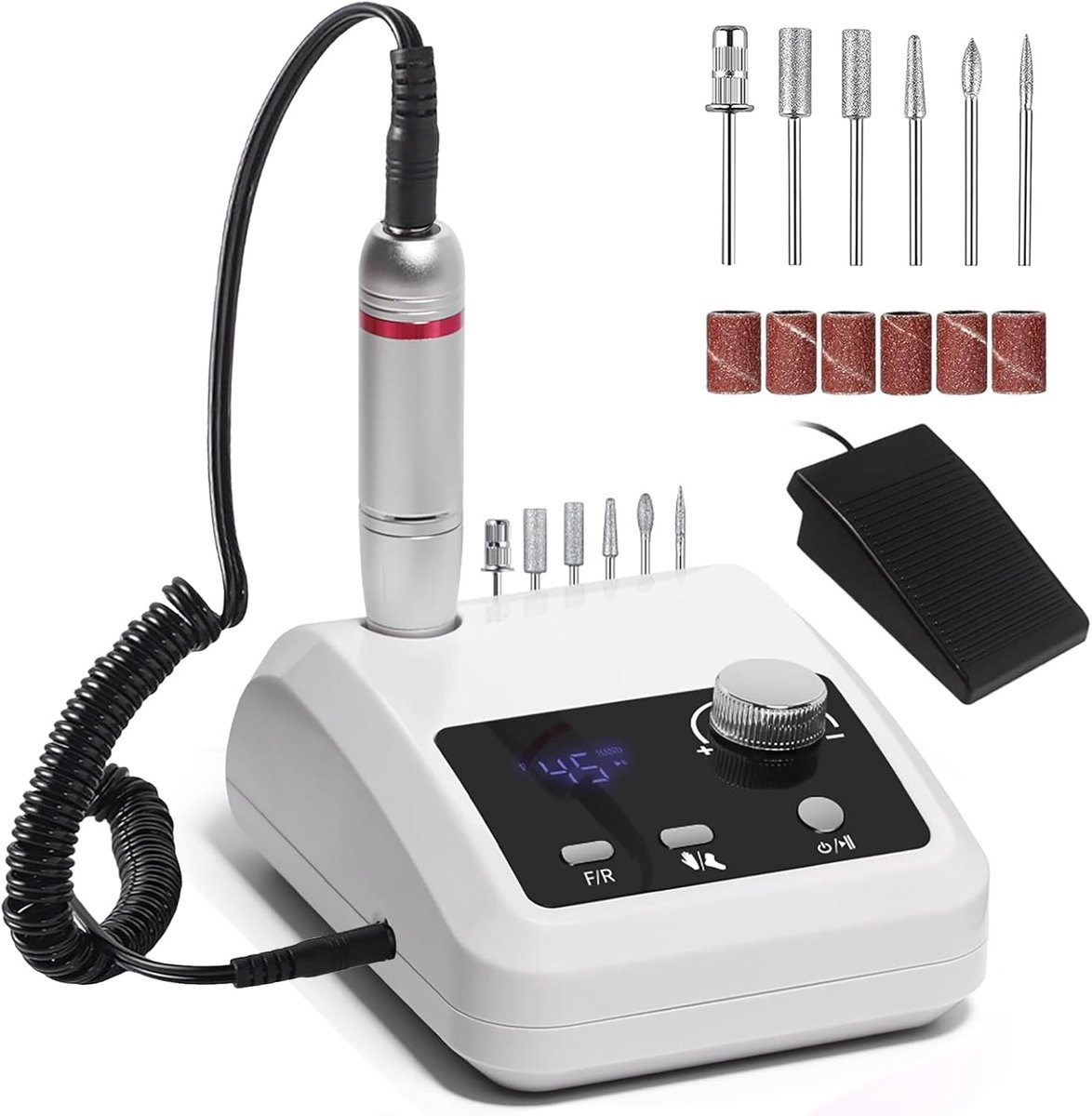 KZQ Professionele Elektrische Nagelfrees met LCD Scherm 45.000 TPM, Stille Manicure Pedicure Set met Hand- en Voetbediening, Geschikt voor Acryl- en Gelnagels, Wit