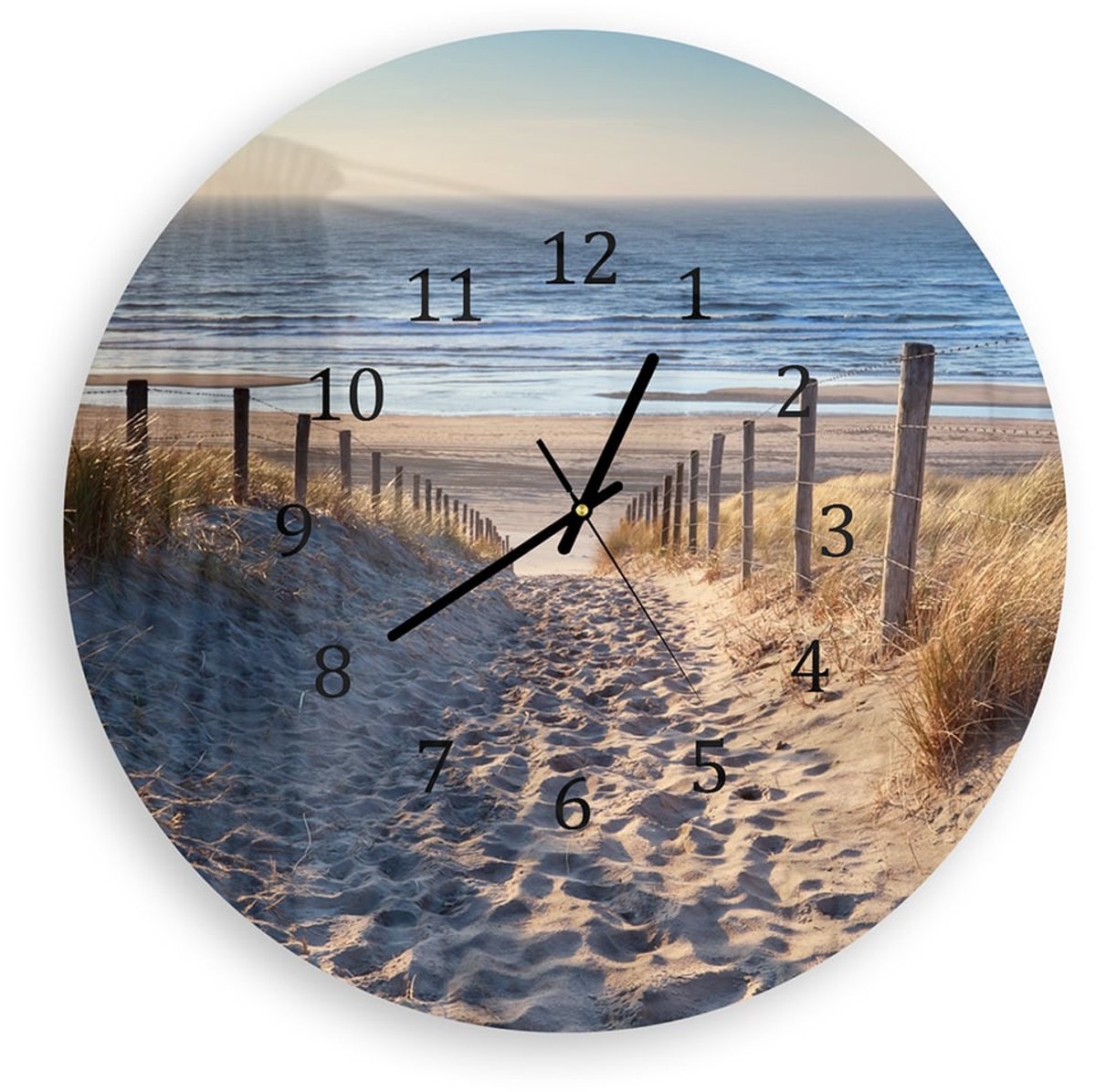 Mydesignglas Grote Glazen Wandklok XXL - Wandklok Rond - Gehard Glas - Pad naar de Noordzee Zwart / 60cm - Stille Klok voor Woonkamer & Keuken - Modern Design