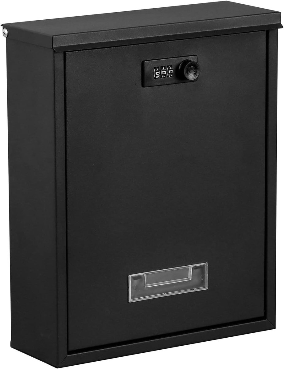 Brievenbus muurbevestiging - Postbus metaal - Post ontvangen - Combinatieslot beveiliging - 32 x 9.4 cm - Zwart