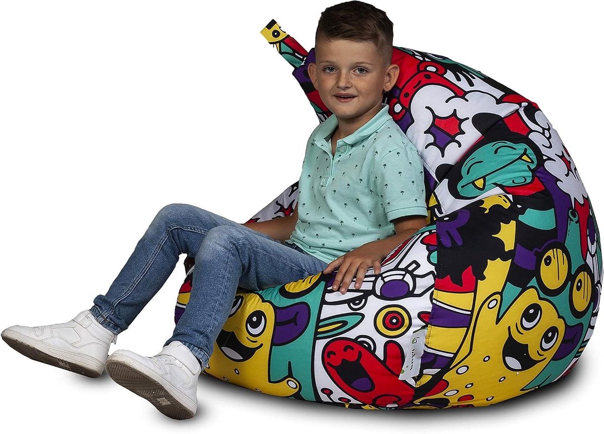 Zitzak Kinderen - Fauteuil Kruk - Ontspannen Zitten - Waterbestendig Materiaal - 90x110cm - Gekleurde Strepen