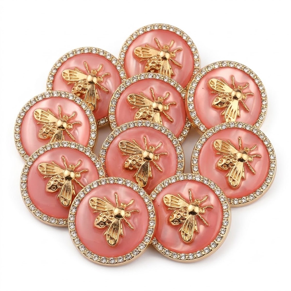 Roze goudkleurige knopen 10 stuks ronde strass naaiknopen kleding knopen met bij motief voor dames jas blazer vest mantel naai accessoires decoratieve knopen 25 mm