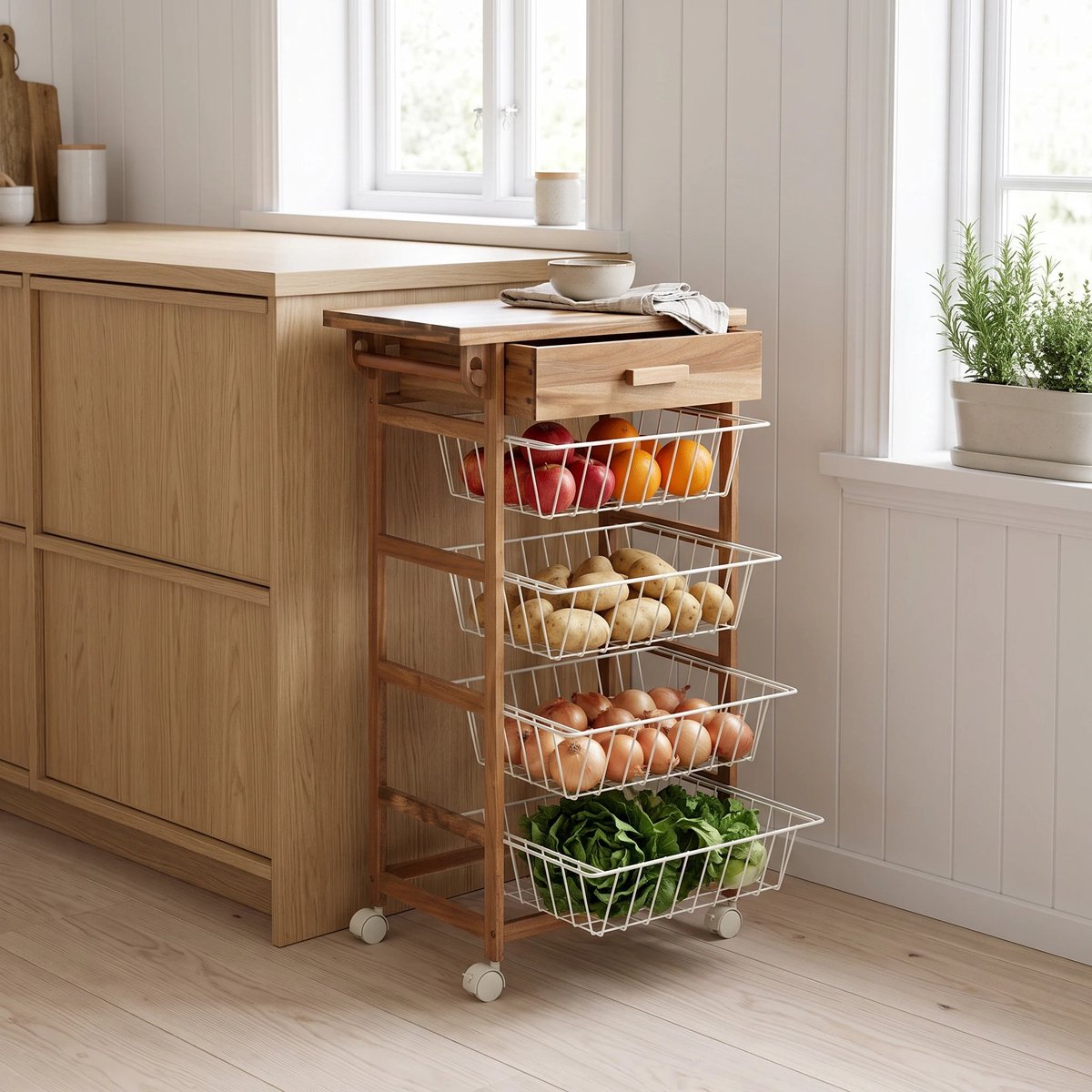 En keukentrolley met opbergmanden Five® - Hout - Verrijdbaar