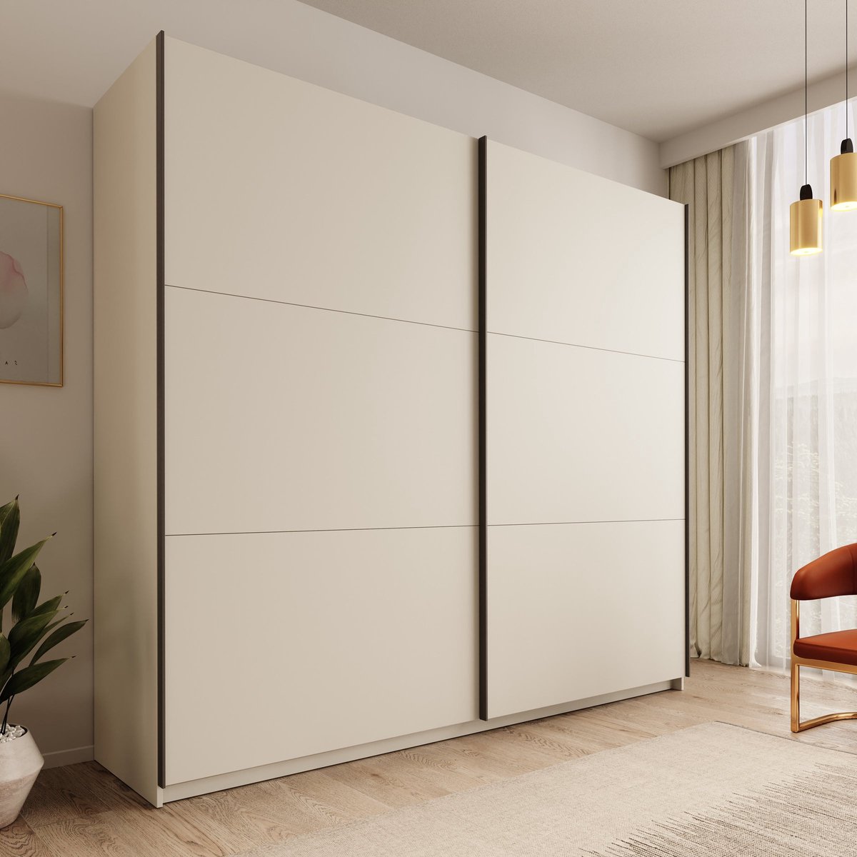 Meubella - Nuvola - Kledingkast schuifdeuren - Beige - 228x56x206 cm