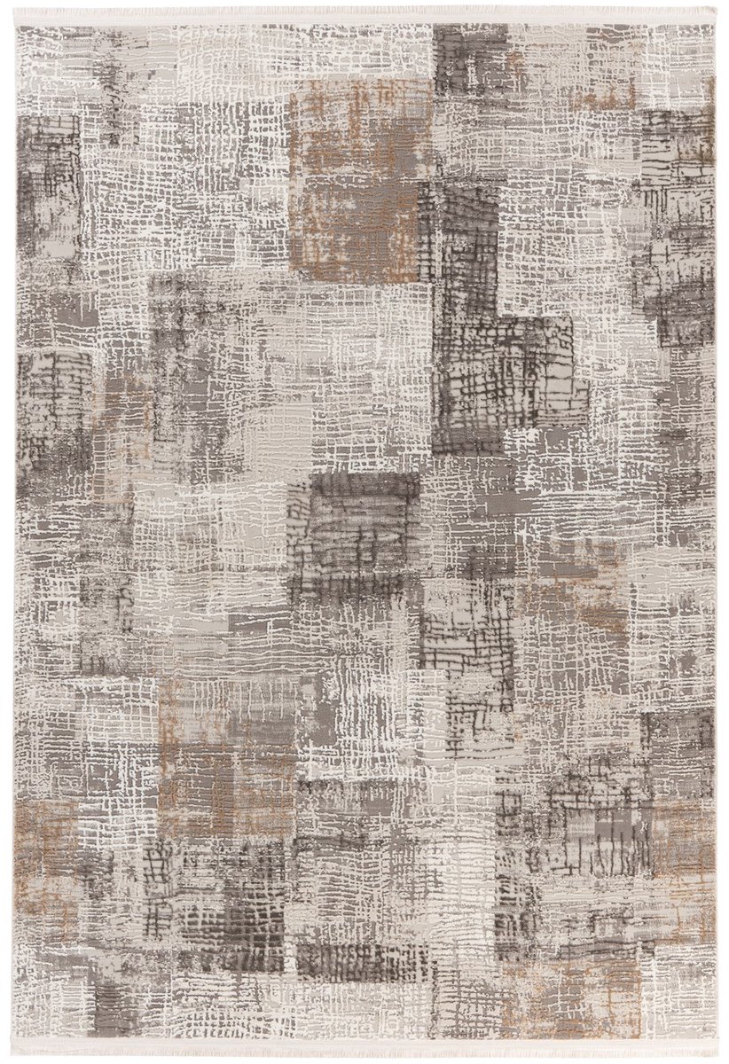 Padiro laagpolig vloerkleed 80 x 150 cm - grijs / zilver grijs - vintage-look - met franjes - geschikt voor vloerverwarming - van polyester