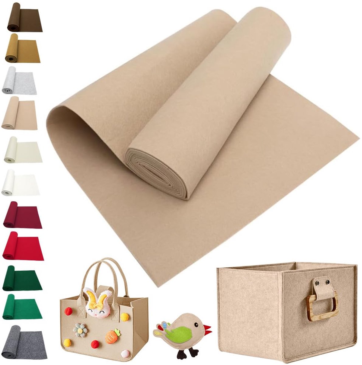 Vilten voor knutselen, knutselvilt, beige, 3 mm dik, knutselvilt, per meter, 30 x 250 cm viltrol, zachte viltstof om te naaien, viltmat polyester, voor handwerk, doe-het-zelfnaaiproject