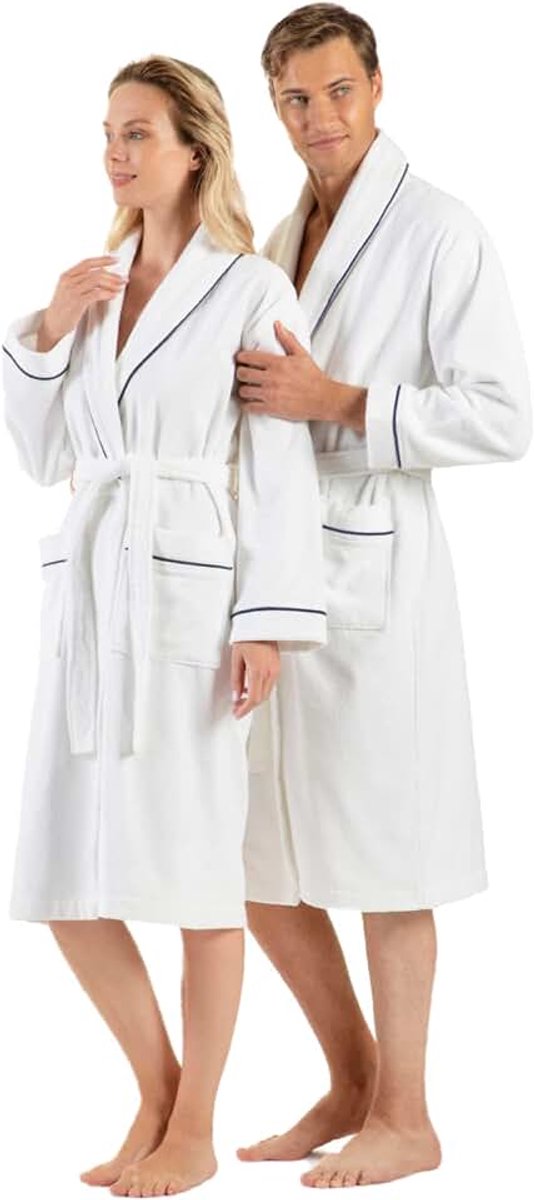 100% Turks katoen badstof badjas met bies, absorberende sjaal kraag unisex towelling badjas