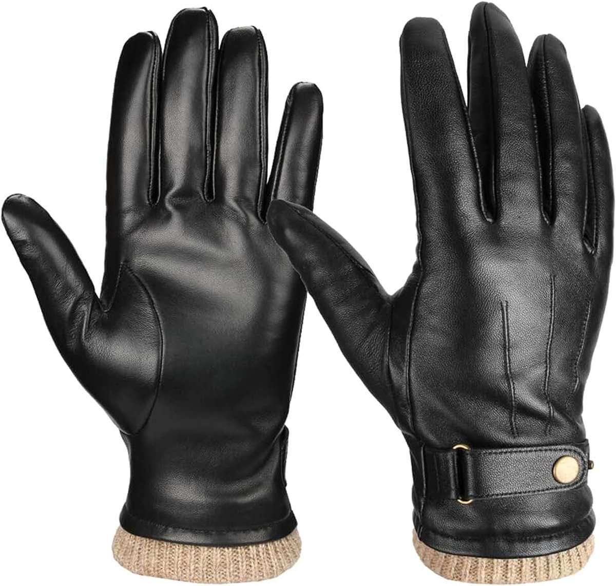 Handschoenen voor heren, gevoerd, winddicht, waterdicht en touchscreen, lederen winterhandschoenen, voor stad, auto (cadeaus voor mannen)