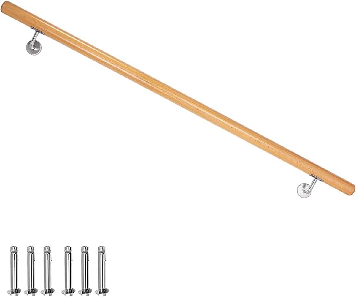 Trapleuning van beukenhout, 130 cm, voor trap, wandleuning, wandleuning aan de wand, zijdelingse montage