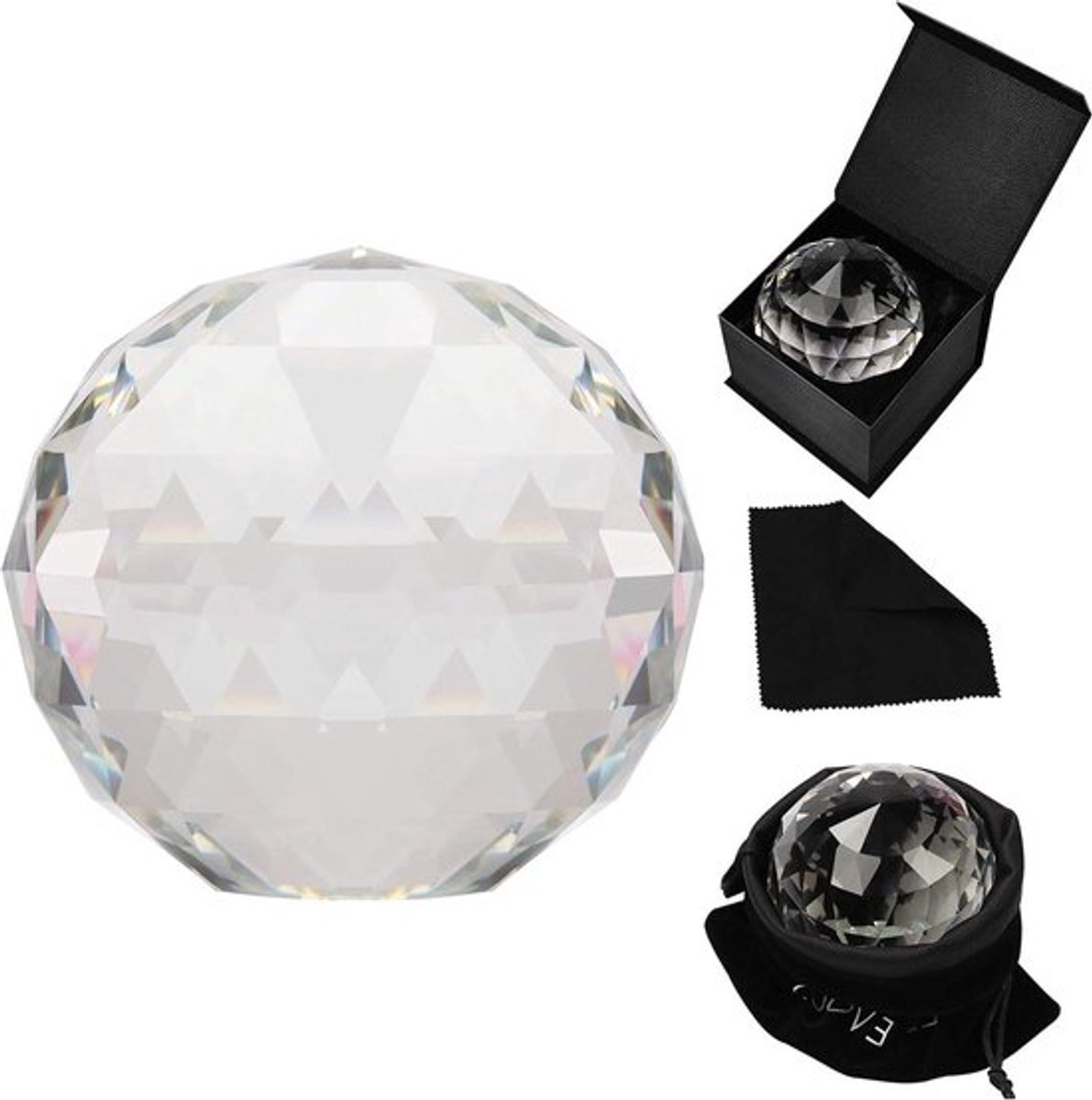 - Fotografie Zonnevanger - Bolvormig - 8cm - Kristallen - Velours Buidel - Genezing - Helder - Meditatie - Geschikt voor - Diverse doeleinden - Glazen Bol Bal Globe met Accessoires.