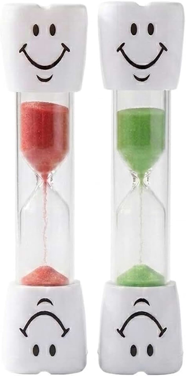 2 Stück Sanduhr Zähneputzen Kinder 3 Minuten Timer mit Smiley Gesicht Bunter Sanduhr Set für Kinder Zahnbürste Zeitmanagement Spiel Küche Zuhause Rot und Grün