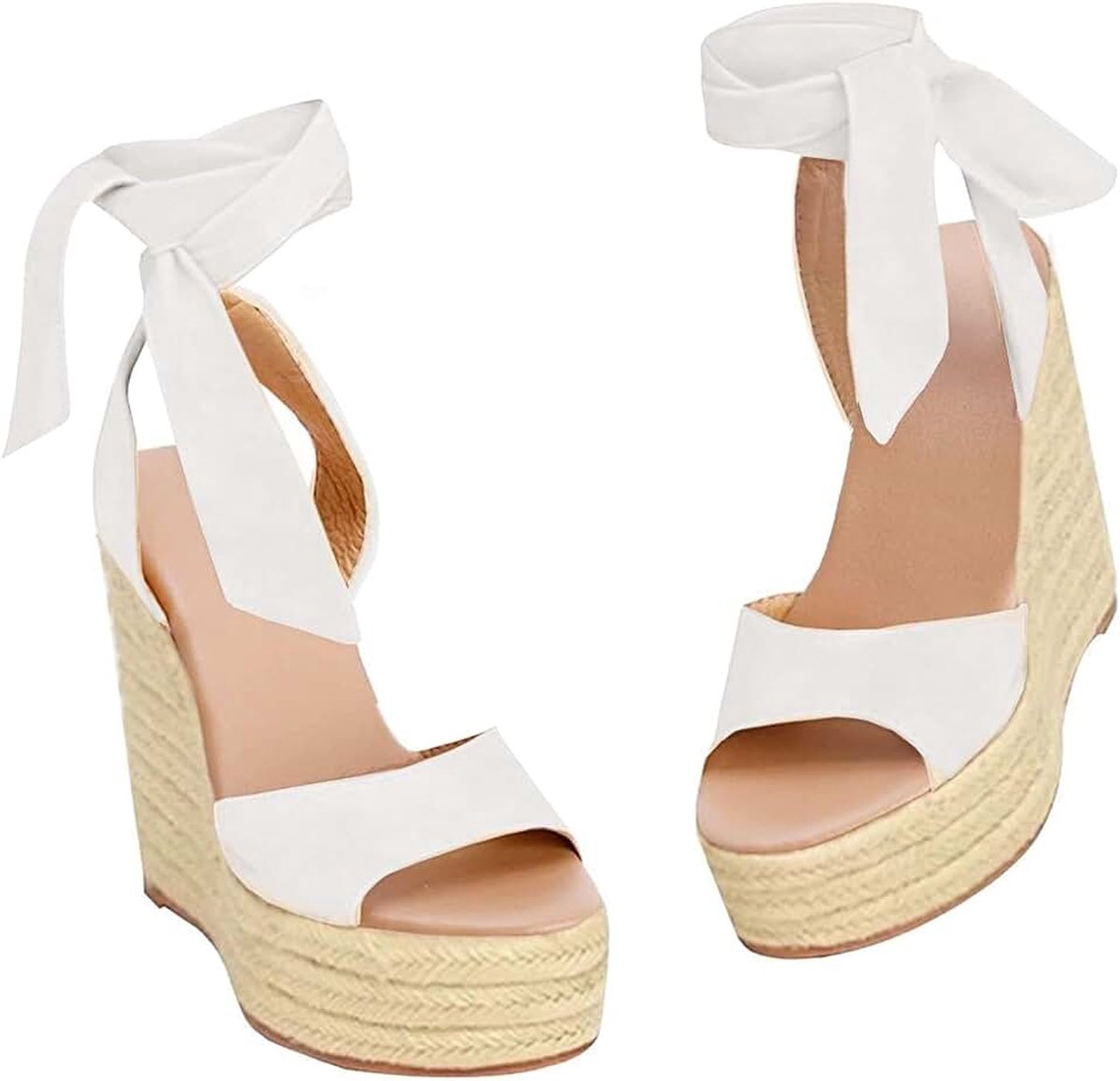 Espadrilles voor dames, met sleehak, open teen, hakken, plateau, zomer, veterschoenen