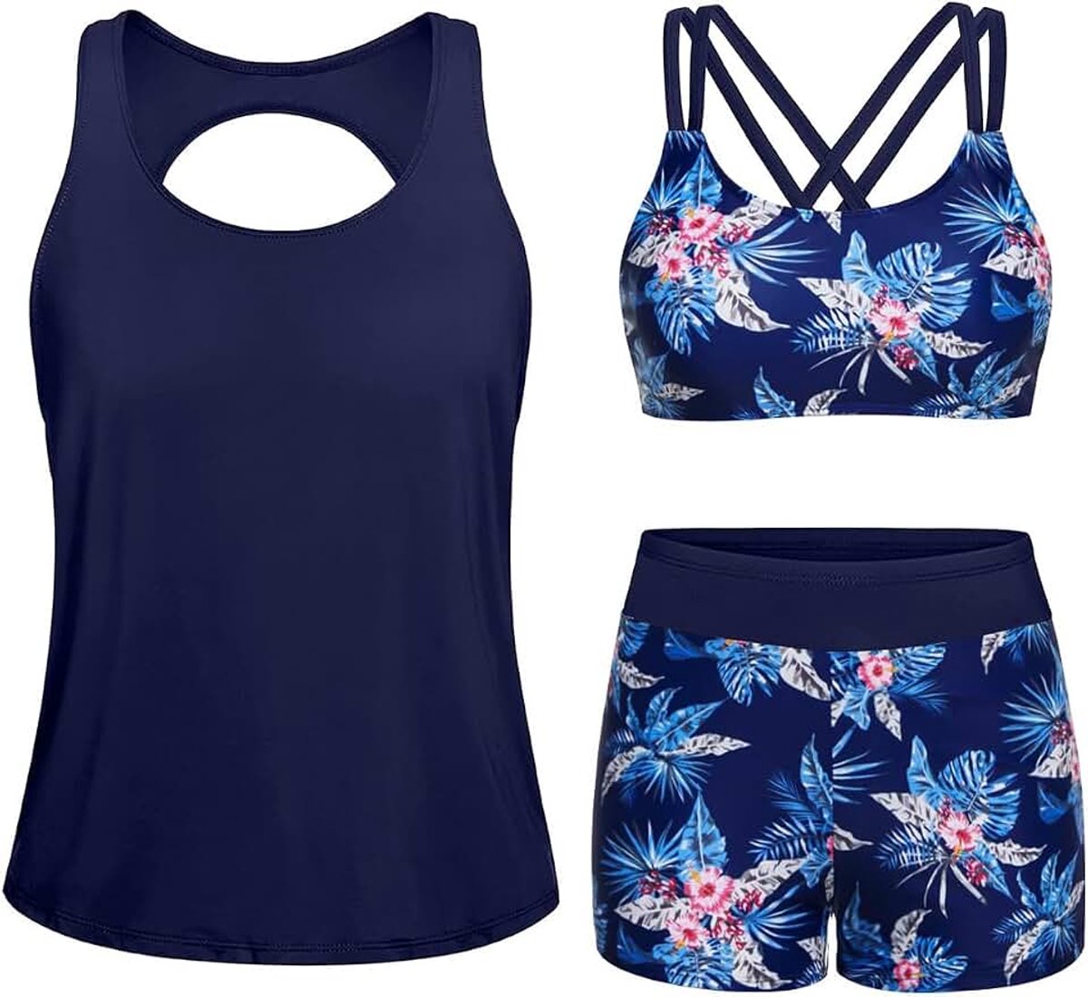 Plus Size Tankini Badpakken voor Vrouwen Blouson Tankini Tops met Zwemshorts Tweedelig Badpakken