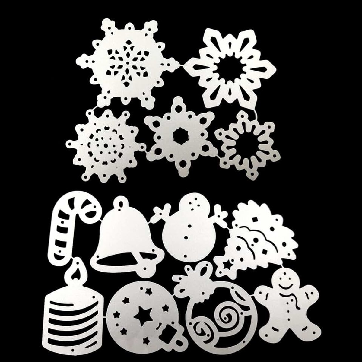 13 Stuks Kerststansmessen, Metalen Embossingsjabloon, Kerstvorm, Geschikt voor het Decoreren van Brieven en Wenskaarten(Zilver)