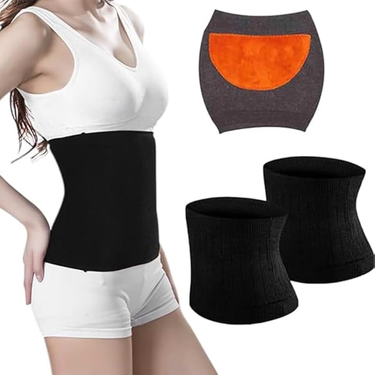 2 stuks rugwarmers voor dames, kasjmier, nierwarmers, elastische taillewarmer, gebreide lendenwarmer, taillebeschermer voor heksenschot, rugpijn, menstruatieklachten