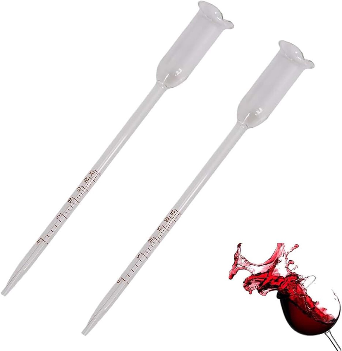 2PCS Vinometer, Vinometer van glas, nauwkeurige meting van het alcoholgehalte van 0 tot 25%, robuuste constructie, alcoholmeter voor het meten van het alcoholgehalte in wijn