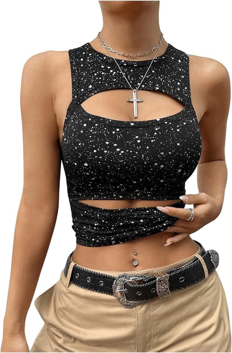 Dames Crop Tank Top Cut Out Top Sexy Buikvrije Tops Y2k Top met Uitschinit Party Outfit Korte Tanktops