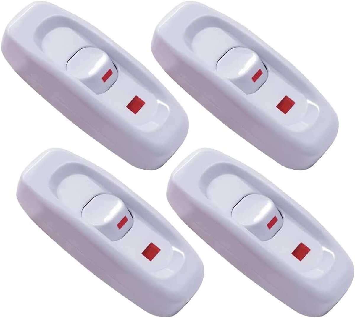 4Stuks Inline Snoerschakelaar Apparaatknop aan/uit 10A 250V Inline Stroomschakelaar Met LED-licht Voor Tafellamp Bureaulamp Bedlamp (wit)